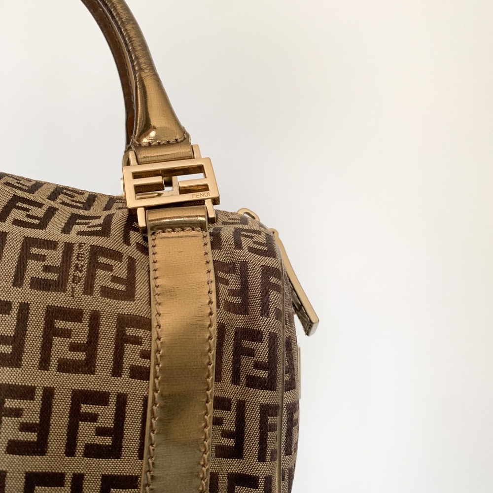 Sold Auth VTG Fendi Zucchino Mini Boston Bag Gold - Picture 7 of 16